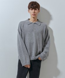 540 button collar knit grey