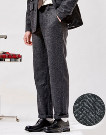 WOOL HERRINGBONE PANTS DARK GRAY