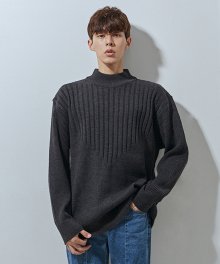 527 half neck over knit charcoal