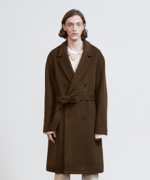 DOUBLE BREASTED ROBE COAT brown