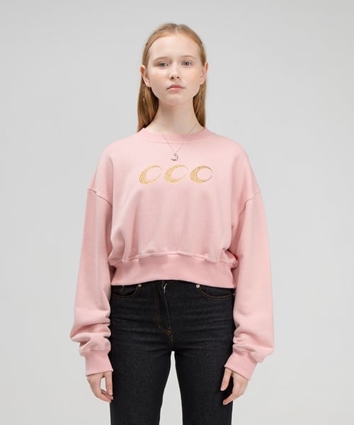 Укороченный свитшот с лунным лого и стразами [Pink]