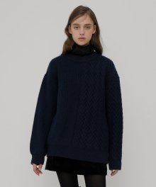 [UNISEX] R V CABLE KNIT_NAVY