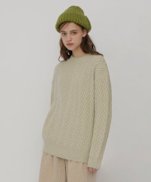 [UNISEX] R V CABLE KNIT_EMERALD