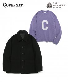 COVERNAT X TWC WOOL SHORT COAT / KNIT C LOGO CREWNECK