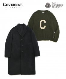 COVERNAT X TWC CASHMERE WOOL CHESTER COAT / KNIT C LOGO CREWNECK