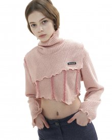 Neck warmer set knit_pink