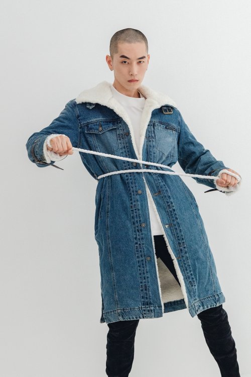 AURA OVIS DENIM COAT WASHED BLUE