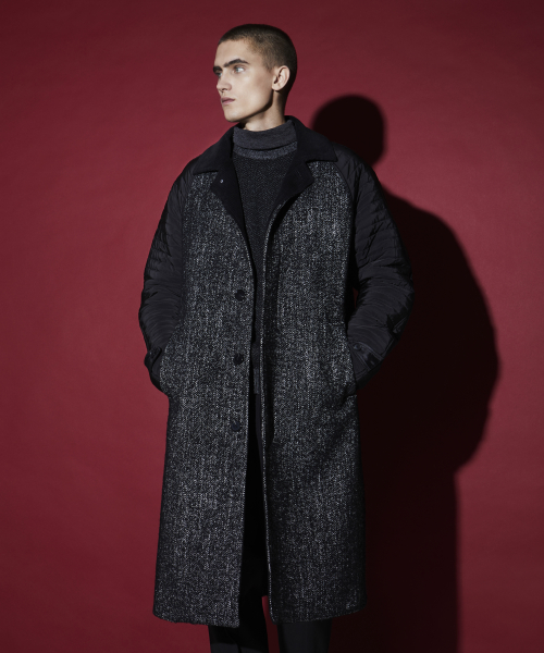 Однобортное пальто реглан со стегаными рукавами Black