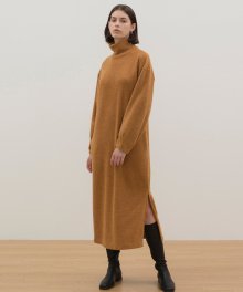 Turtleneck Knit Dress - Mustard