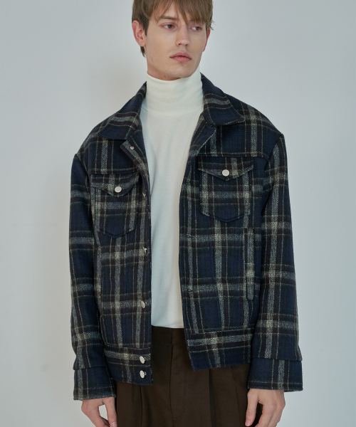WOOL CHECK SEMI OVER TRUCKER пиджак_синий
