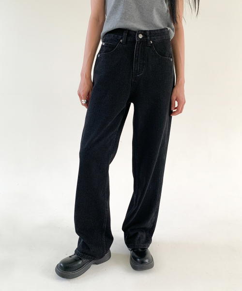 밀리언코르(millioncor) [9117] 블랙 세미와이드 데님팬츠