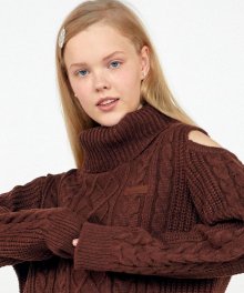 Cold Shoulder Turtleneck Sweater [BROWN]