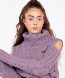 Cold Shoulder Turtleneck Sweater [LAVENDER]