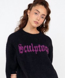 Fuzzy Logo-Intarsia Sweater [BLACK]
