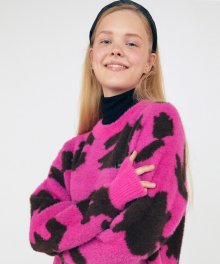 Cow Print Fuzzy Sweater [FUCHSIA]