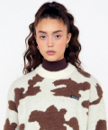 Cow Print Fuzzy Sweater [IVORY]