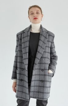 grey check half coat (Alpaca blend)