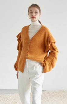 ruffle sleeve wool cardigan