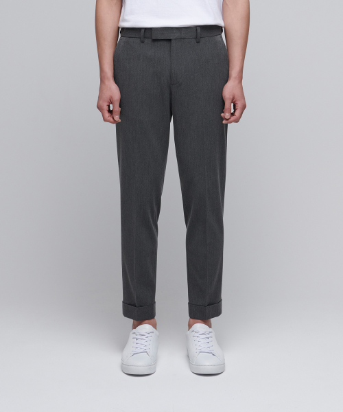 무신사 스탠다드(musinsastandard) 테이퍼드 턴업 히든 밴딩 크롭 슬랙스 [미디엄 그레이]