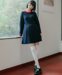 하트클럽(HEART CLUB) Heart Pleats Knit Dress_Navy