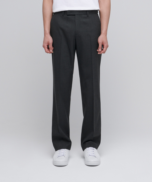 울 세미 와이드 히든 밴딩 슬랙스 [차콜 그레이]