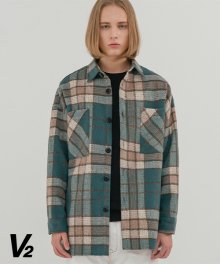 Overfit wool check shirt jacket_green