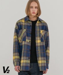 Overfit wool check shirt jacket_navy