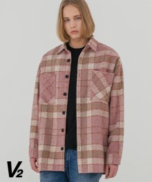 Overfit wool check shirt jacket_pink