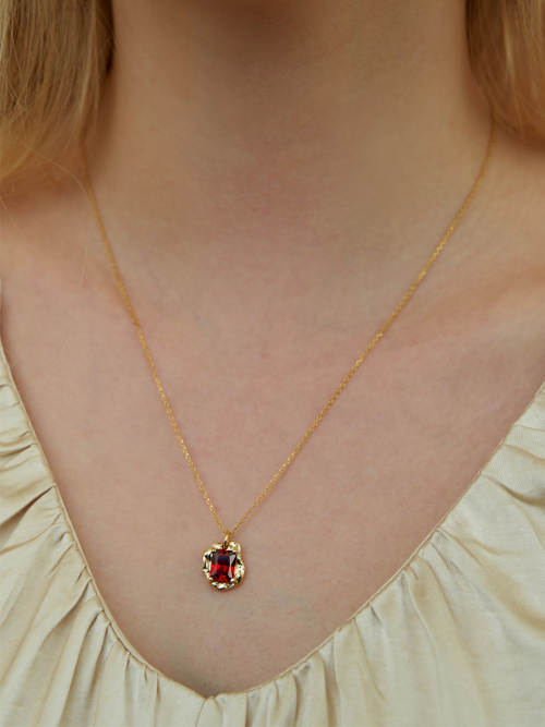 [leeENoir] 韓国アクセ☆Midnight Red Cubic Wave Necklace全2色 리엔느와르(leeENoir) Midnight Red Cubic Wave Necklace