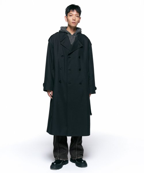 MUSINSA | INSILENCE Oversize Trench Coat BLACK