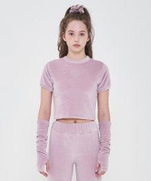 20ICMSP016 Velour Crop T-Shirts_Pink
