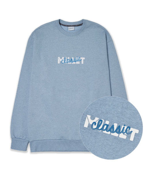 밀레 클래식(milletclassic) 센터 로고  오트밀 맨투맨 LIGHT BLUE