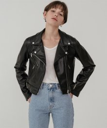Crop leather biker jacket