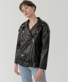Overfit drop shoulder leather jacket