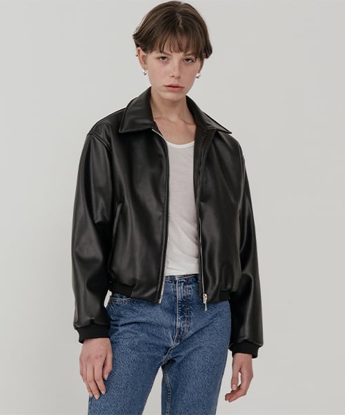 레이디 볼륨(ladyvolume) Overfit leather crop blouson