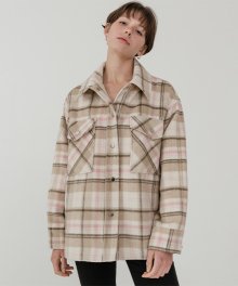 Overfit wool check trucker jacket_beige