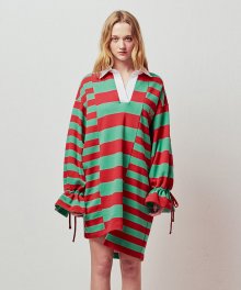 RUGBY STRIPE LACE-UP SLEEVES DRESS_RED (EETZ1OPR04W)