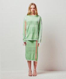 PATTERN COMBINATION LACE-UP KNIT SKIRT_Y/GREEN (EETZ1SKR01W)