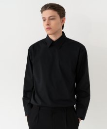Minimal Hidden Button Shirts - Black / Semi Over