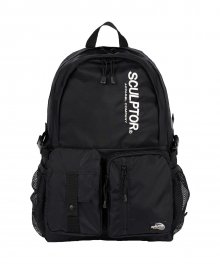 Double Pouch Nylon Backpack [BLACK]