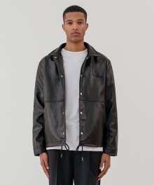 Overfit v2 logo leather coach jacket