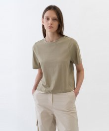 ROUND NECK CROPPED TEE WOMEN [OLIVE GREEN]