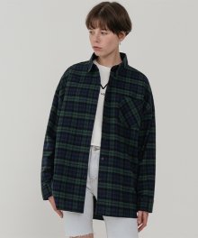 [남/여] Overfit flannel check shirt_green