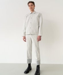 [SET] Minimal Trucker Jacket & Denim Roll-up Pants - Ivory