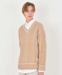 유니섹스 에센셜 브이넥 라인 스웨터 니트 베이지