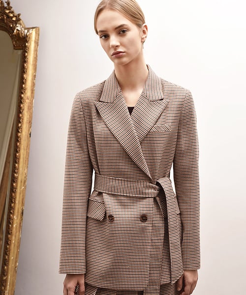 아바몰리(avamolli) LUNA BELTED DOUBLE JACKET (Camel check)