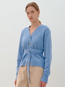BELTED COTTON CARDIGAN (BLUE)