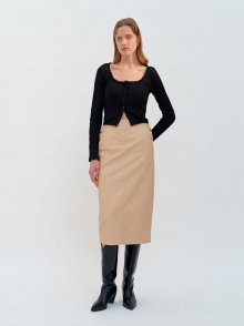 SNAP POINT LEATHER SKIRTS (BEIGE)