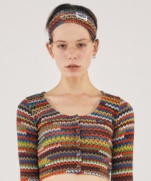 [SSS] Y2K BUTTON-DOWN L/S TOPWITH HAIR BAND [RAINBOW]