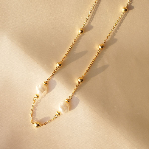 Gold ball natural shape pearl Necklace